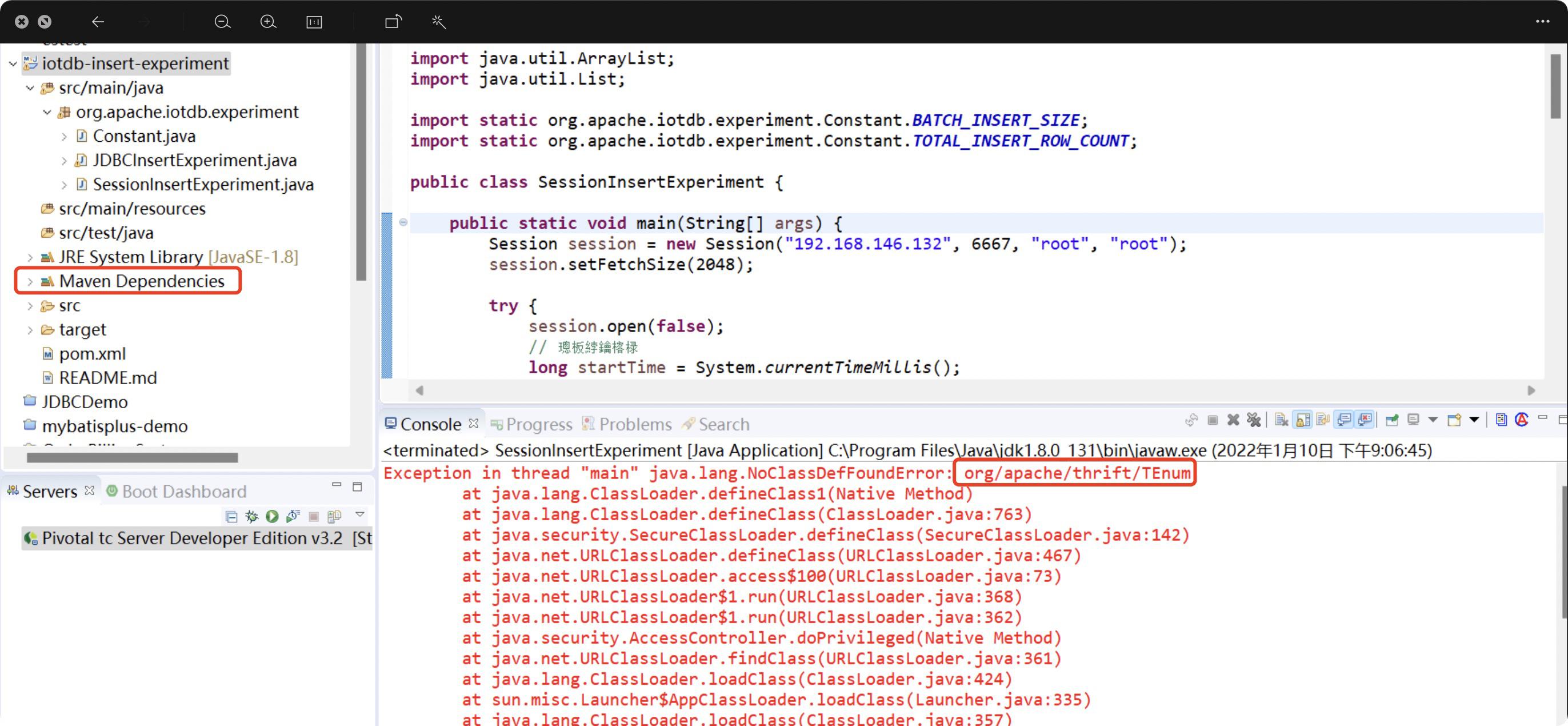 為什么在 Apache IoTDB 中運行 SessionExample 時出現錯誤？