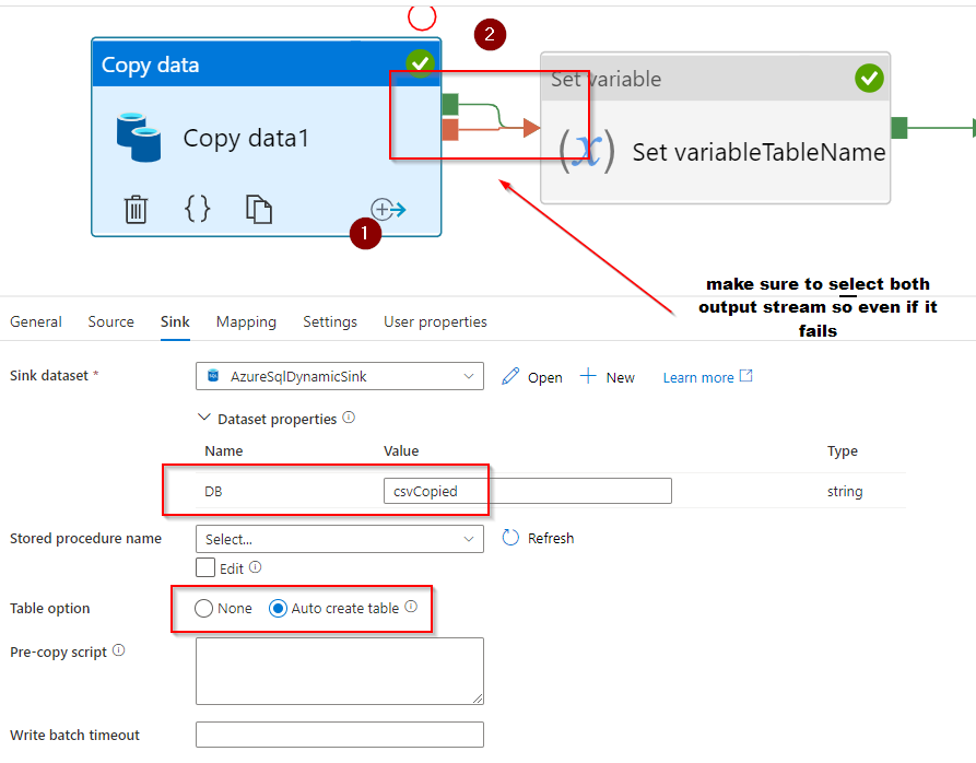 復制成功或失敗時如何在 Azure SQL 中從 Azure 資料工廠創建新表