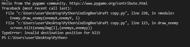 pygame“blit 的位置無效”