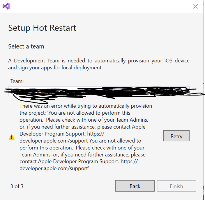 在 Visual Studio Xamarin 熱重啟上設定 Iphone 設備時出錯