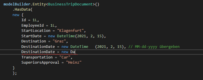 物體框架資料播種 DateTime