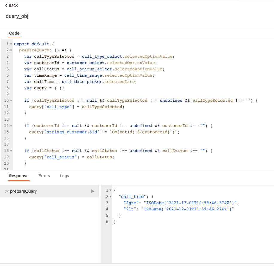 為什么我無法使用 datetime 欄位從 Appsmith 查詢資料到 MongoDB？