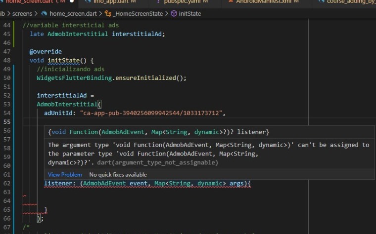 Flutter listener error The argument Type can't be assigned to the parameter type