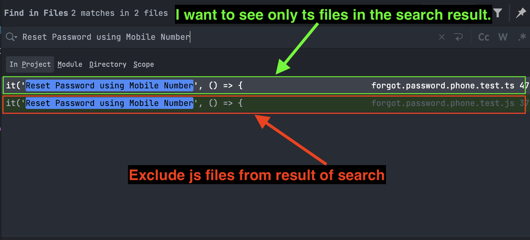 我只想在 IntelliJ IDEA (WebStorm) 的搜索結果中看到 ts 檔案