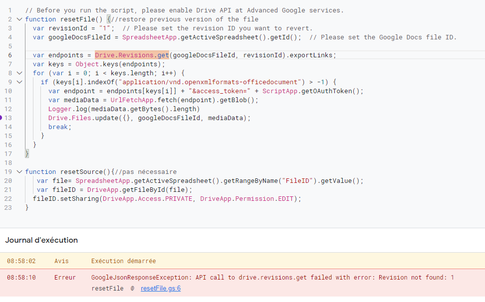 GoogleJsonResponseException:從 API 呼叫 drive.revisions.get 失敗并出現錯誤:未找到修訂:1