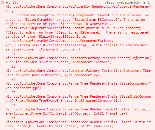 Blazor 未處理的例外:無法為型別“BlazorStrap.BSCarousel”的屬性“BlazorStrapSrc”提供值