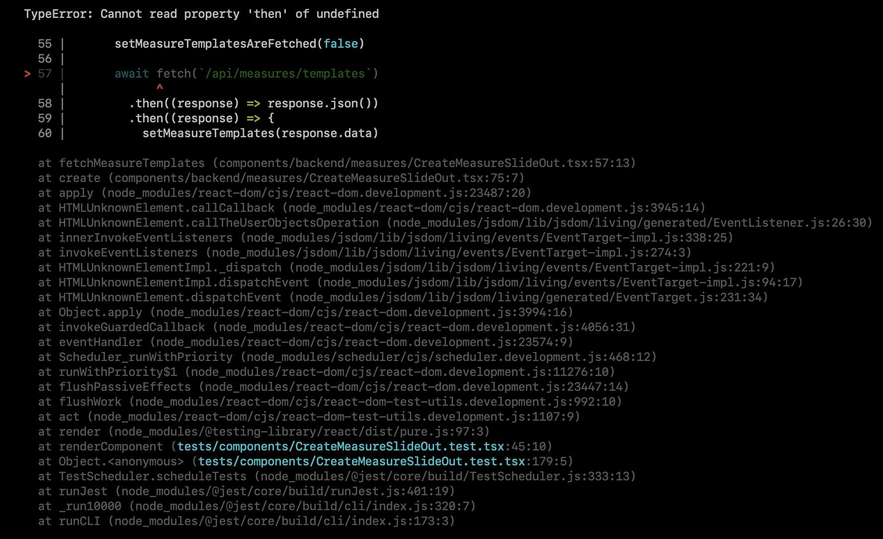 使用 Jest 模擬 API 錯誤回應時,組件中未定義 Fetch