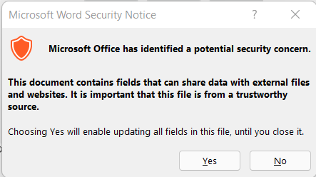 使用word VBA在word檔案中添加頁面時如何禁用microsoft office潛在的安全問題