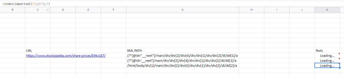 Google 表格 - 索引 importxml 不起作用