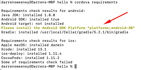 Cordova 沒有看到已安裝的 Android SDK