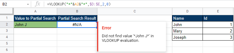 部分 Vlookup 在 Google 表格上找不到價值