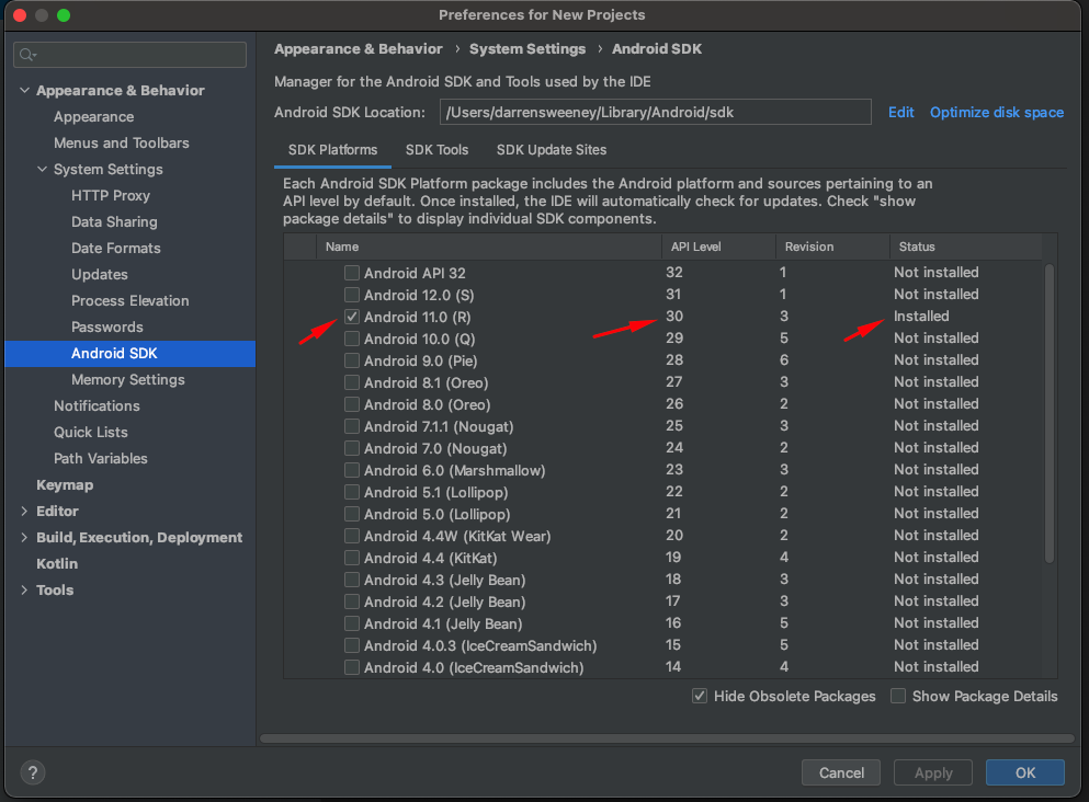 Cordova 沒有看到已安裝的 Android SDK