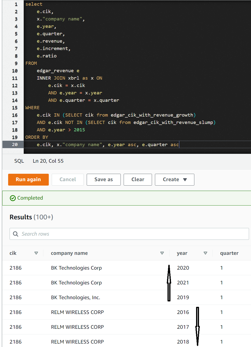 AWS Athena - 按列排序奇怪的行為
