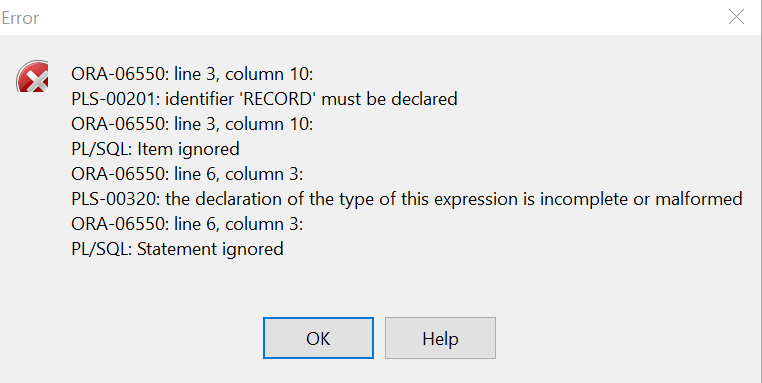 Pl/sql 錯誤：必須宣告識別符號“記錄”