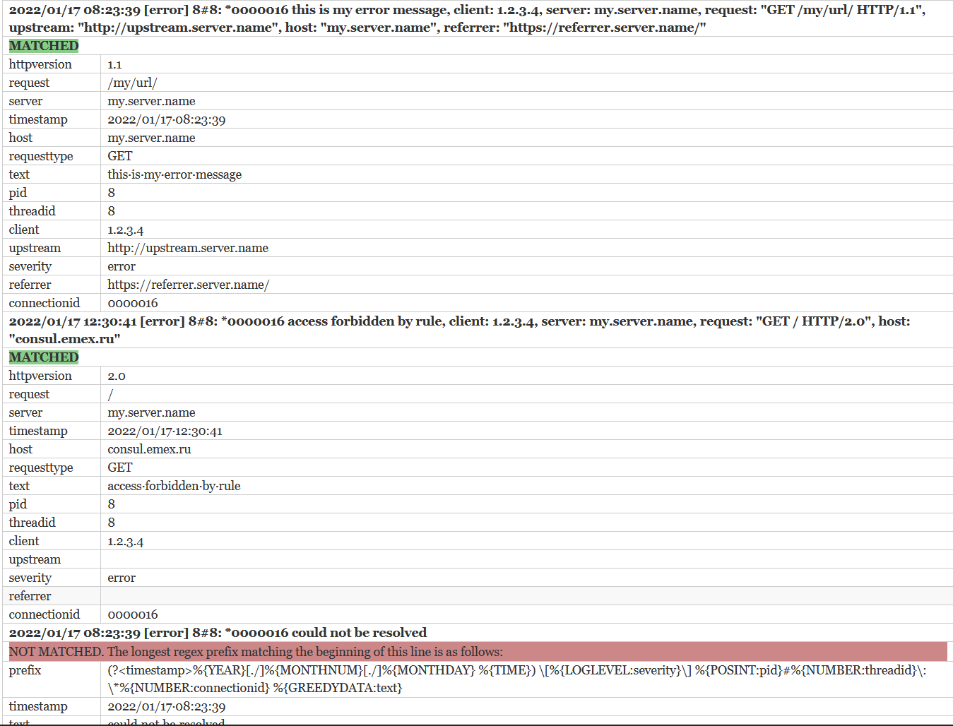 nginx 錯誤的 Logstash grok 模式不適用于所有行