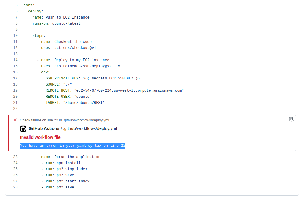 我的 github 操作 yml 檔案中的語法錯誤實際上在哪里