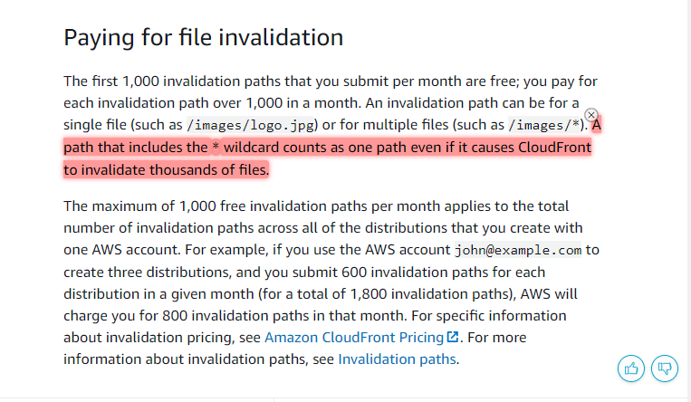 AWS Cloudfront 快取失效路徑使用情況