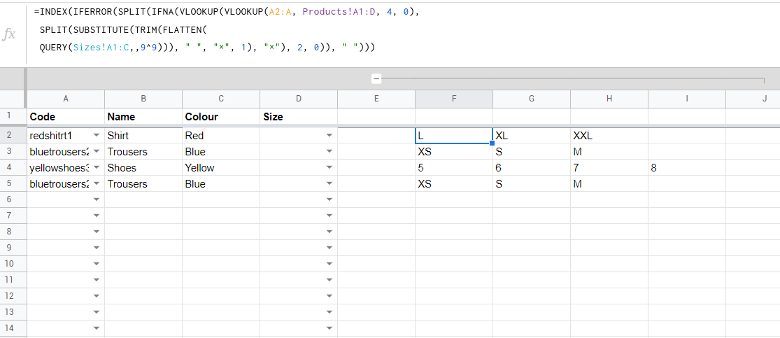Google 表格 - 將 VLOOKUP 與命名范圍結合以創建下拉串列