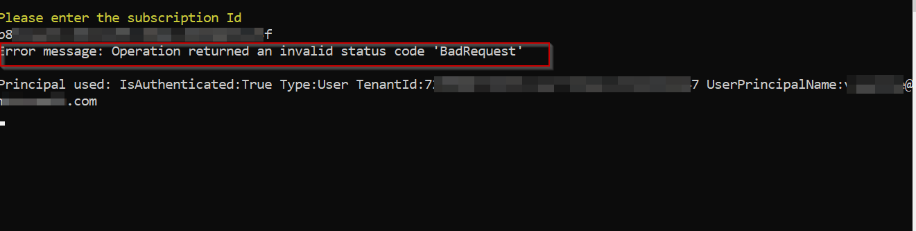 操作回傳無效狀態代碼“BadRequest”-Microsoft.Azure.Management.ResourceGraph