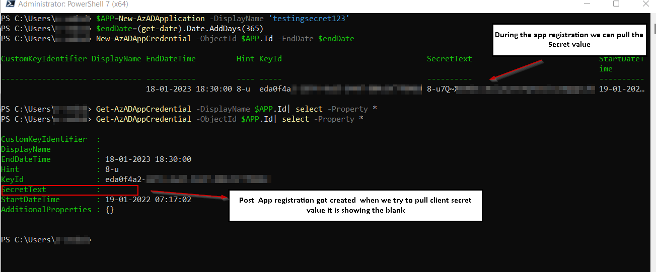 如何使用 Powershell 7 獲取 Azure Active Directory 應用程式的密碼？