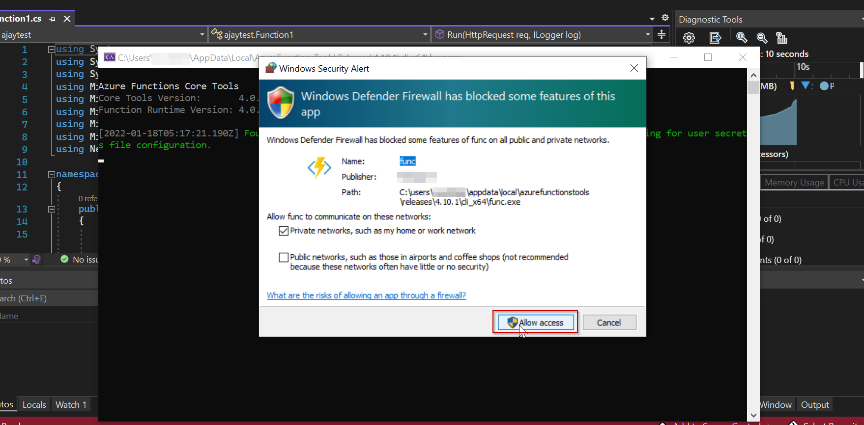 .net6.0 上的 Azure Functions 無法在本地運行并出現 hostpolicy.dll 錯誤