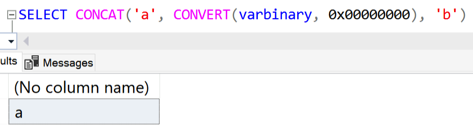 sql server 中 CONCAT 的意外行為具有一些奇怪的非空值:它之后的值未添加到結果中