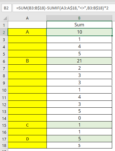 Excel - 對單元格求和直到識別符號