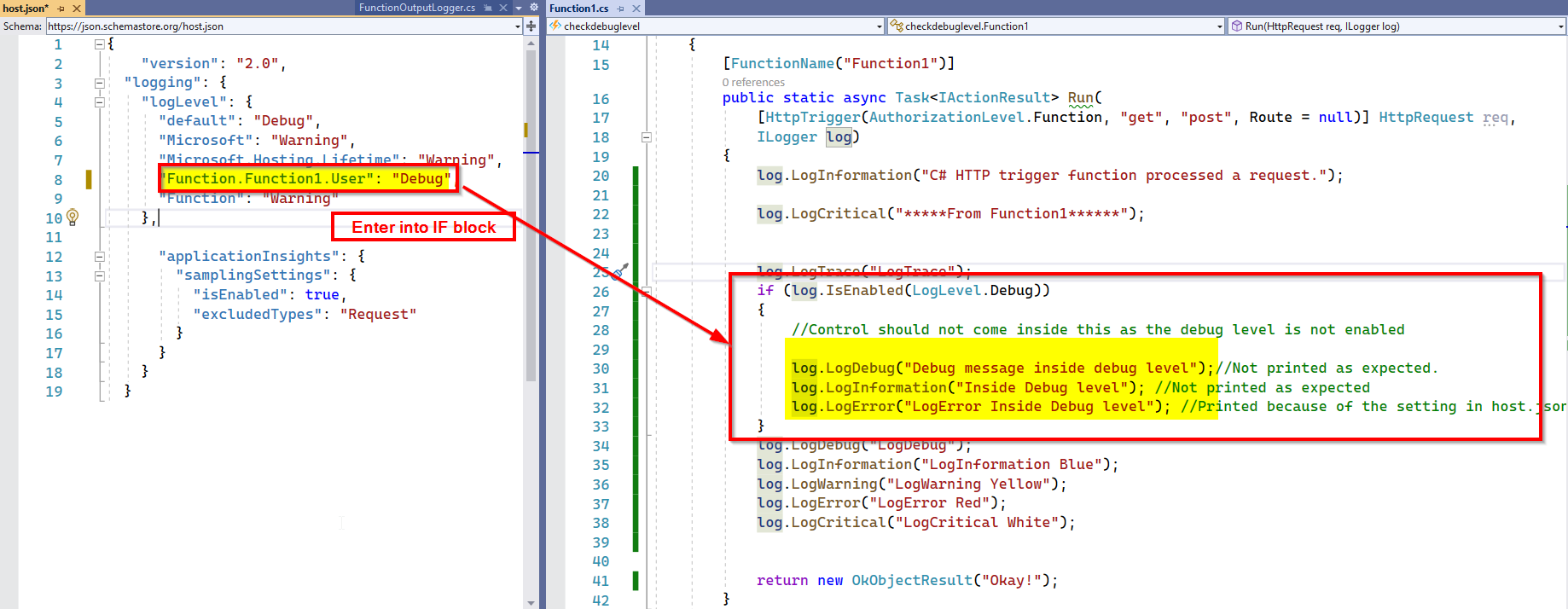 Azure 函式 iLogger isEnabled 未獲取 host.json