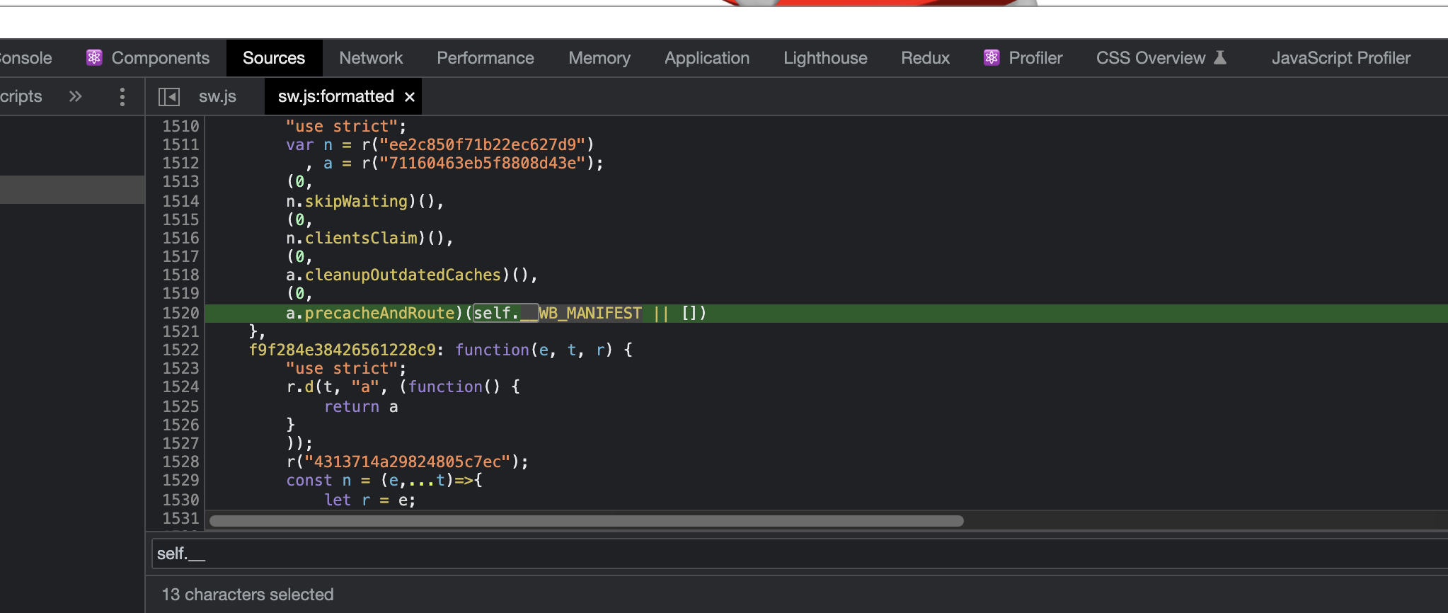 self.__WB_MANIFEST 不會被 InjectManifest 生成的 url 替換,以便使用 service worker 進行預快取