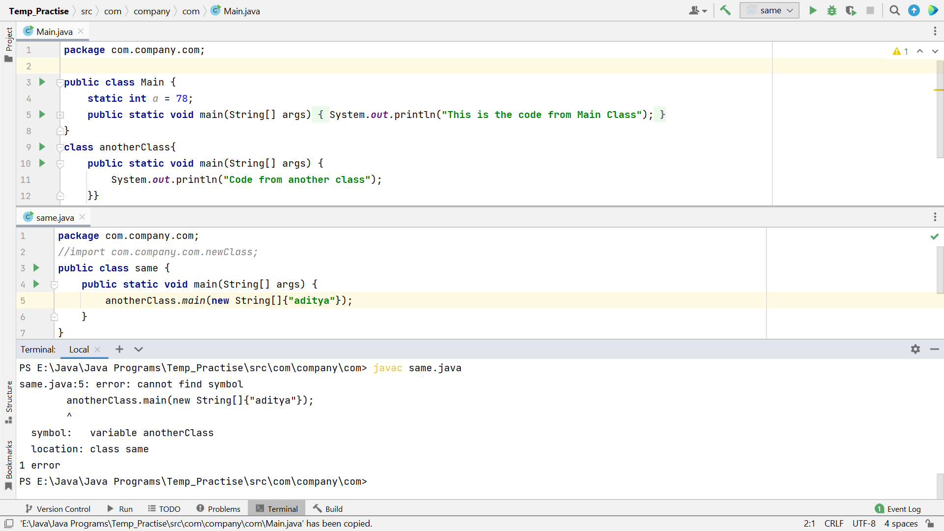 Java 程式編譯輸出的差異,當嘗試使用“Intellij IDE”和“終端”運行時