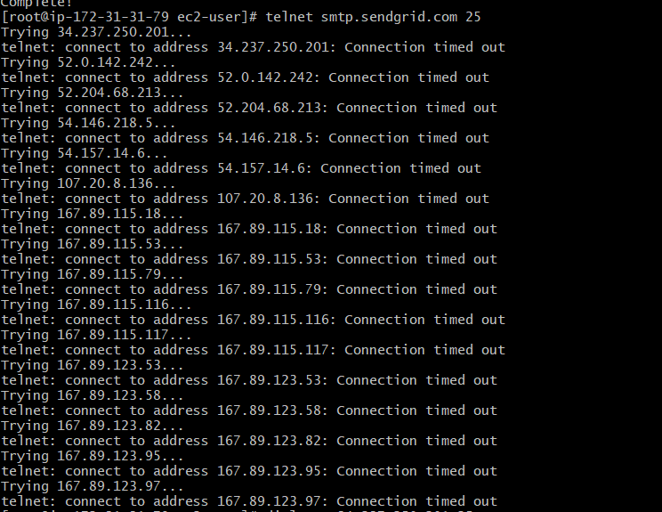 從 aws ec2 到 sendgrid 的 telnet 超時