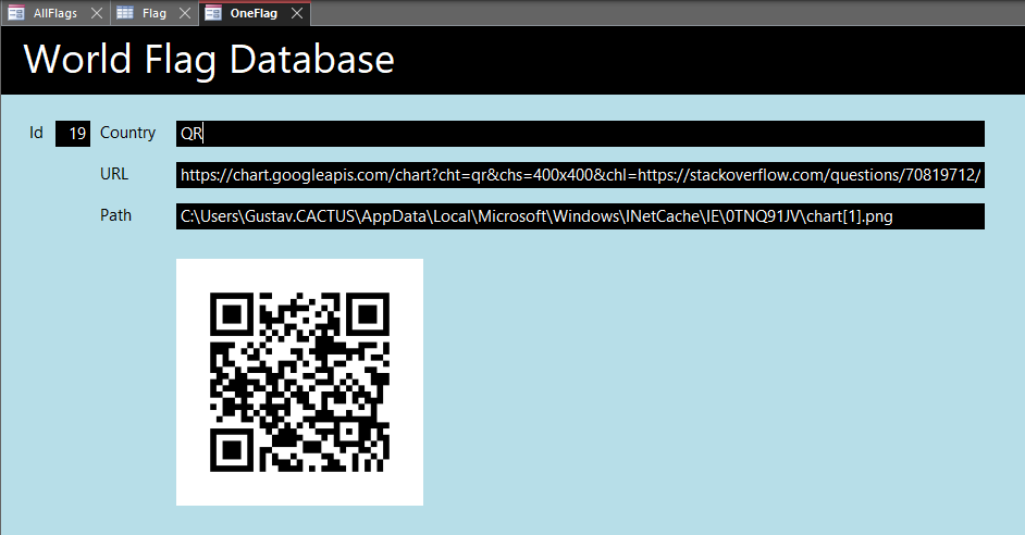 在 MS Access 表單中列印 Web 瀏覽器時出現問題，顯示 QR 碼