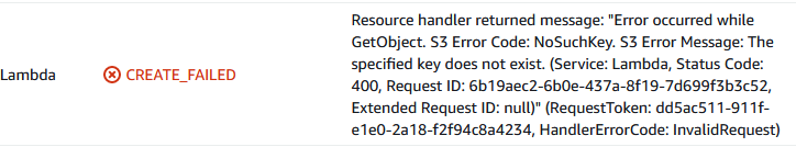 獲取 'GetObject 時發生錯誤。嘗試使用 cloudFormation 模板創建堆疊時 S3 錯誤代碼：NoSuchKey'