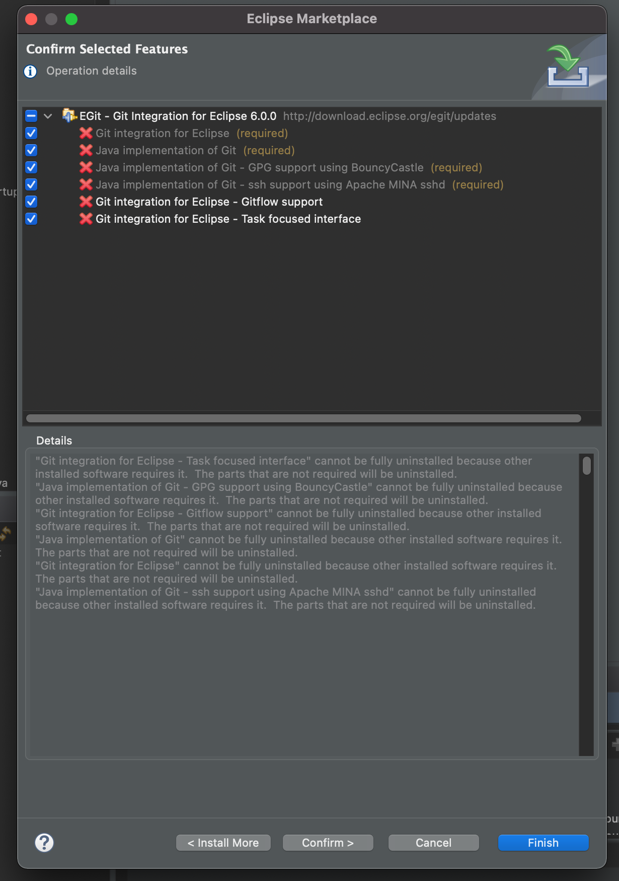 Mac 上的 Eclipse 不允許降級 (E)Git