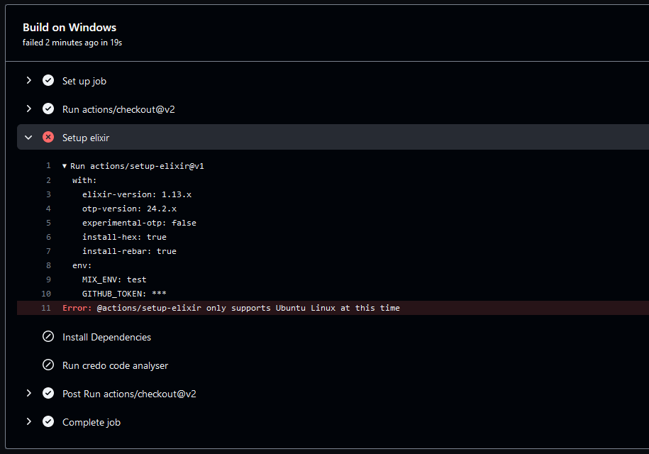 是否可以在 Windows 上使用適用于 Elixir 的 Github Actions?