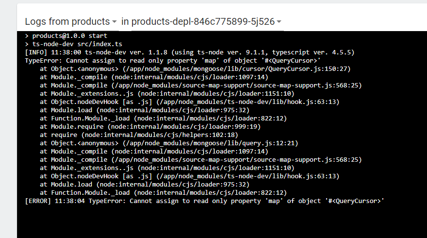 有誰知道這個錯誤的修復方法(TypeError: Cannot assign to read only property 'map' of object '#<QueryCursor>'