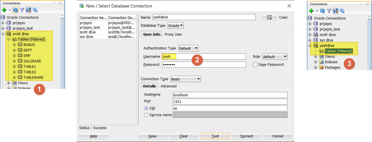 Oracle SQL Developer - 在新連接中預先存在表。為什么？