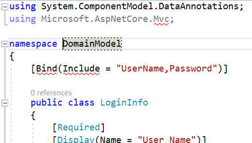 .Net Core 中的型別或命名空間名稱“系結”和“包含”