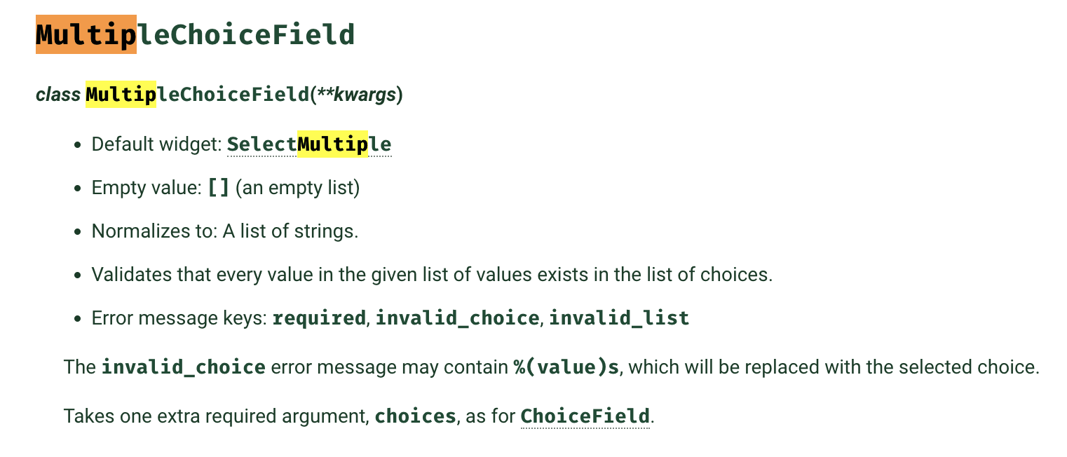 對類使用 MultipleChoiceField