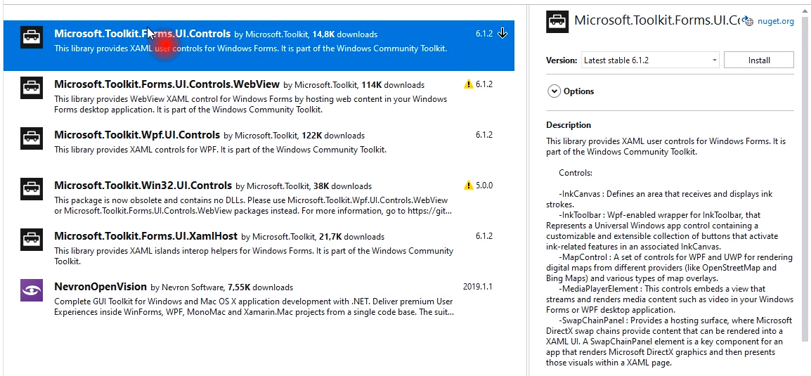 Microsoft.Toolkit.Forms.UI.Controls 找不到 Windows 運行時型別“Microsoft.Toolkit.Win32.UI.XamlHost.IXamlMetadataContainer”
