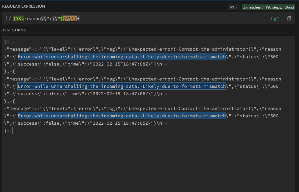 正則運算式修剪 JSON 中的字串