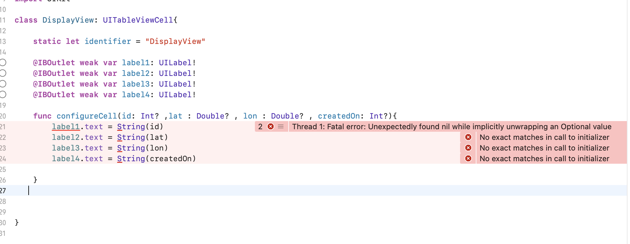 在 Swift Table View Cell 配置中沒有完全匹配呼叫 Initilizer