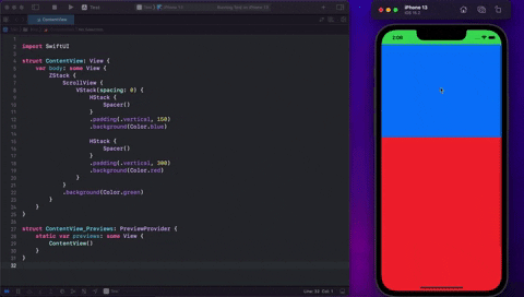 SwiftUI：你可以為 ScrollView 的頂部和底部設定不同的背景顏色嗎？