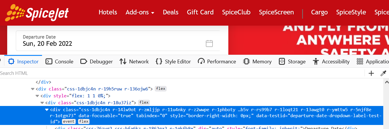 為什么 Selenium 中的日期選擇器(使用 JavaScript 用于 Spice Jet 應用程式)不獲取屬性值?