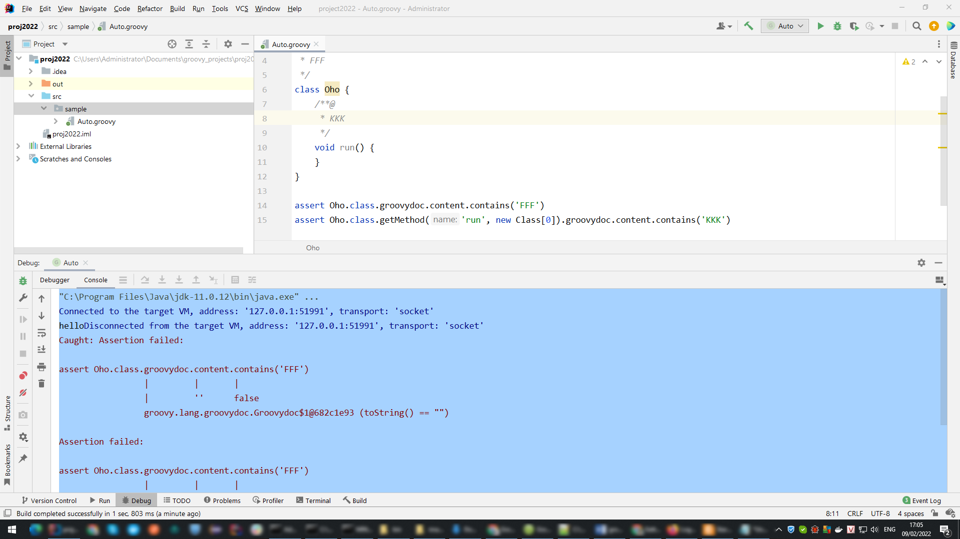 Groovy 4,JDK 11:捕獲:斷言失敗