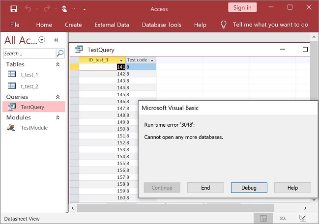MS Access：“無法再打開任何資料庫。”