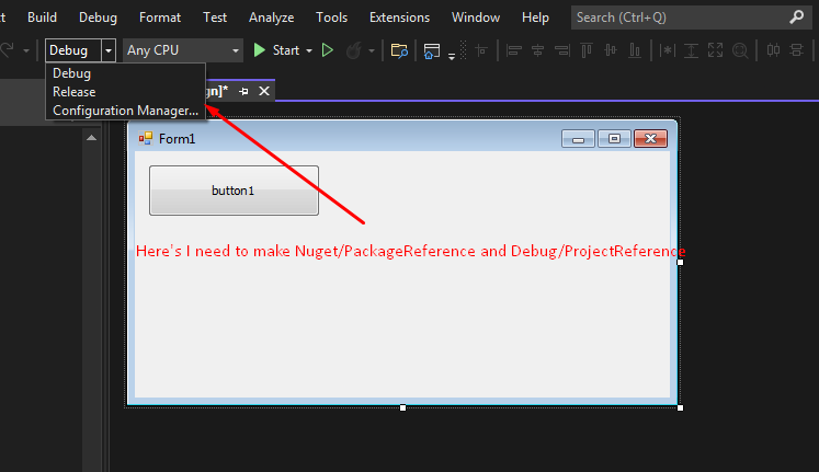 如何使Visual Studio專案使用<ReferencePackage>或DLL參考和<ProjectReference>一起在Debug和DLL Release之間切換？