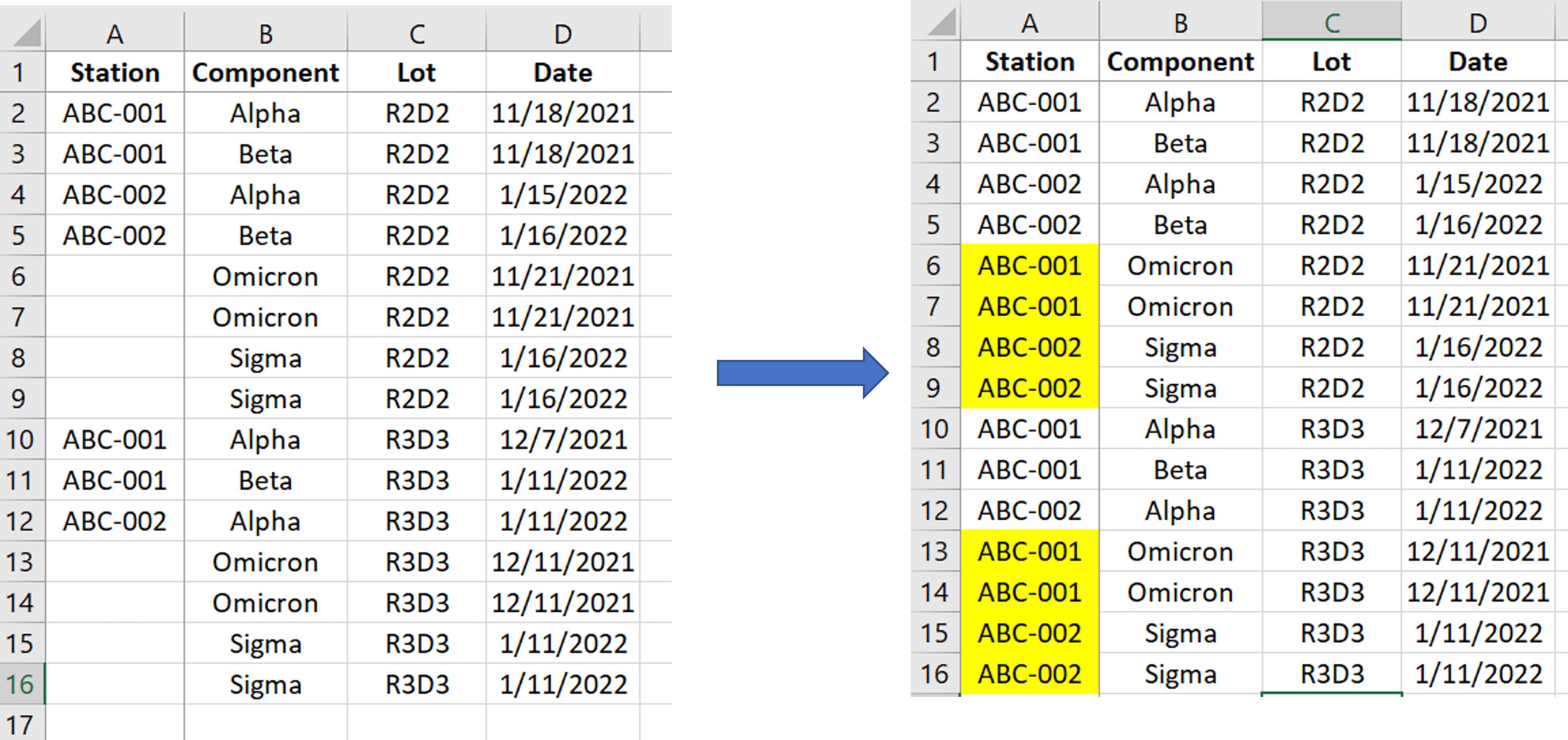 Excel VBA填充滿足條件的空單元格