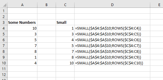 Excel“SMALL”“IF”另一行不為空