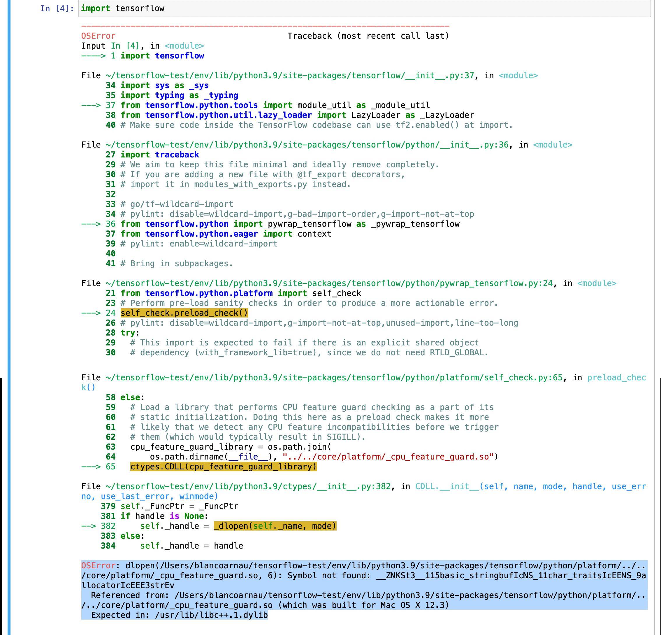'預期在:/usr/lib/libc .1.dylib':在 M1 MacBook Pro 上安裝 Tensorflow